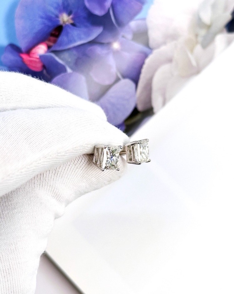 Серьги No name с бриллиантами Princess 2 00ct I/VS1 - 2 00ct J/VVS2