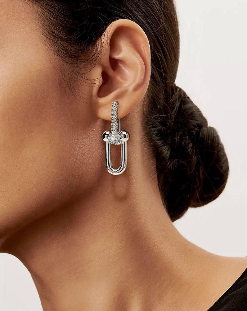 Серьги Tiffany&Co. Tiffany HardWear Link Earrings in White Gold with Pavé Diamonds