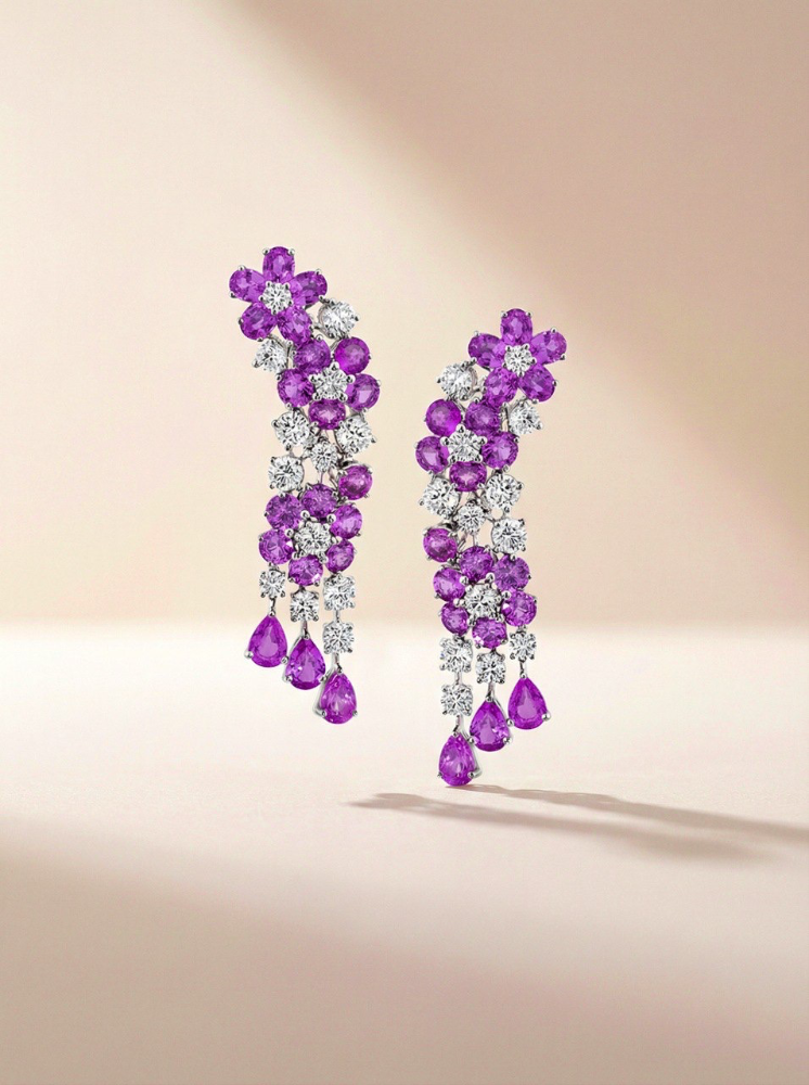 Серьги Graff Pink Multi Shape Sapphires Earrings With White Round Diamonds ref. RGE 1258