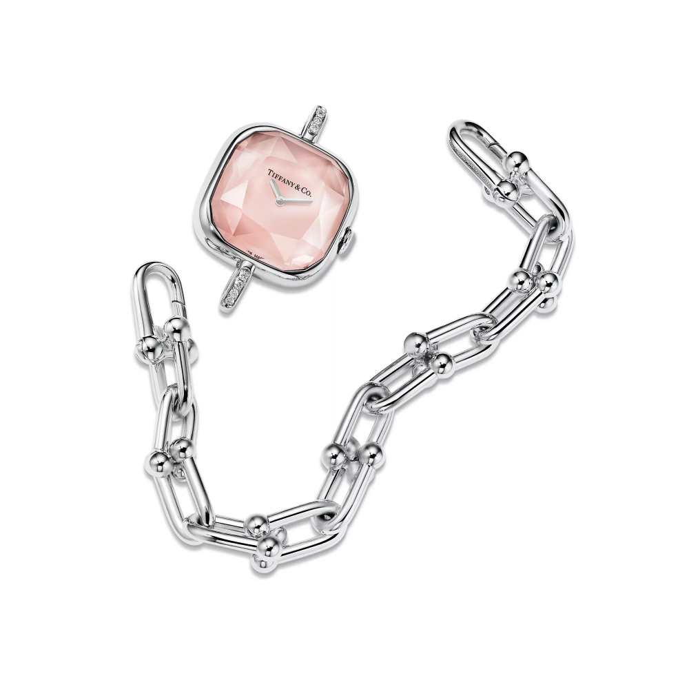 Часы Tiffany&Co Tiffany HardWear Watch in Sterling Silver and Diamonds with Pink Mother-of-pearl
