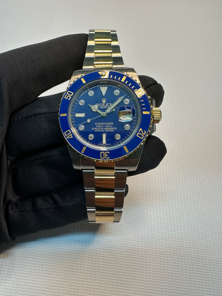 Часы Rolex Submariner Date 40mm Steel and Yellow Gold Ceramic 116613 blue dial 8 diamond