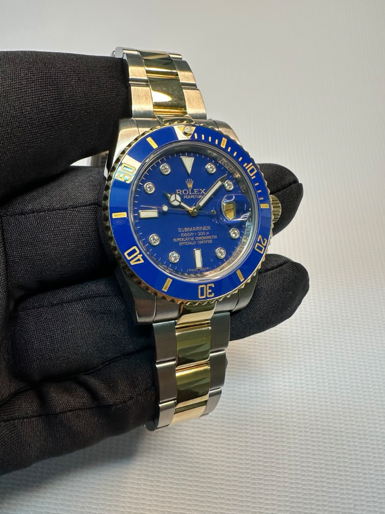 Часы Rolex Submariner Date 40mm Steel and Yellow Gold Ceramic 116613 blue dial 8 diamond