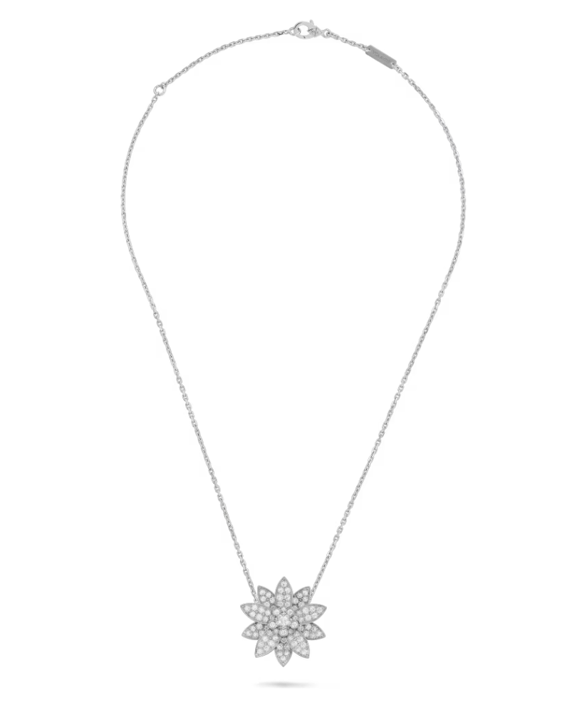 Подвеска Van Cleef & Arpels Lotus clip pendant medium model 18K white gold Diamond VCARO6P800