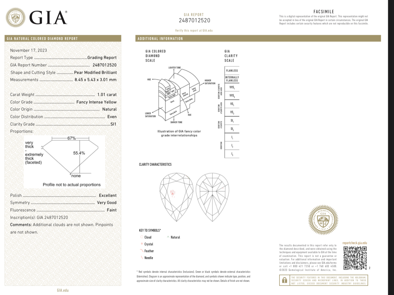 Кольцо No name с бриллиантами 1 01/1 01ct FIY/SI1.