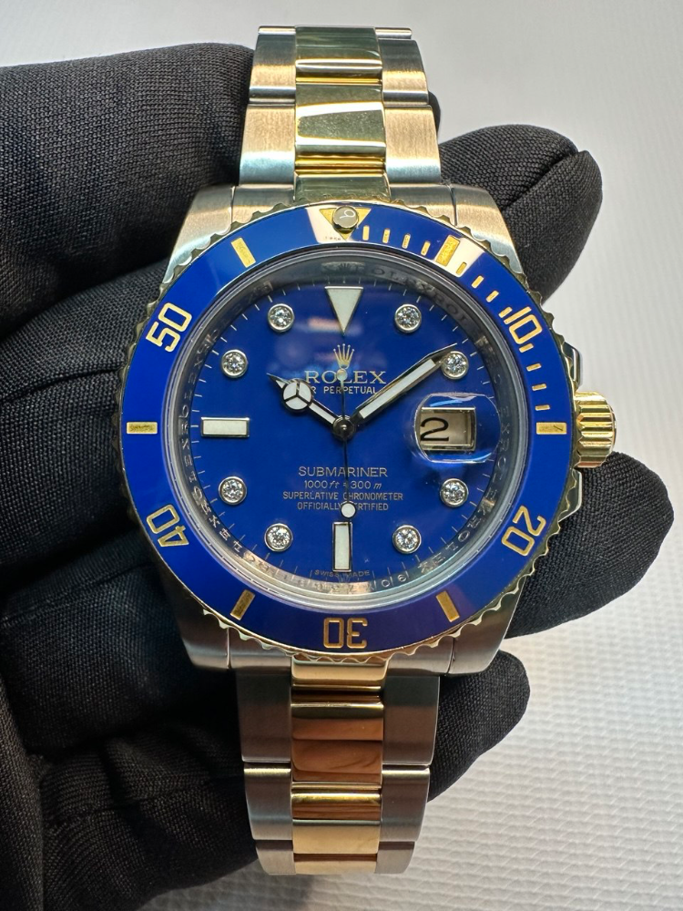 Часы Rolex Submariner Date 40mm Steel and Yellow Gold Ceramic 116613 blue dial 8 diamond