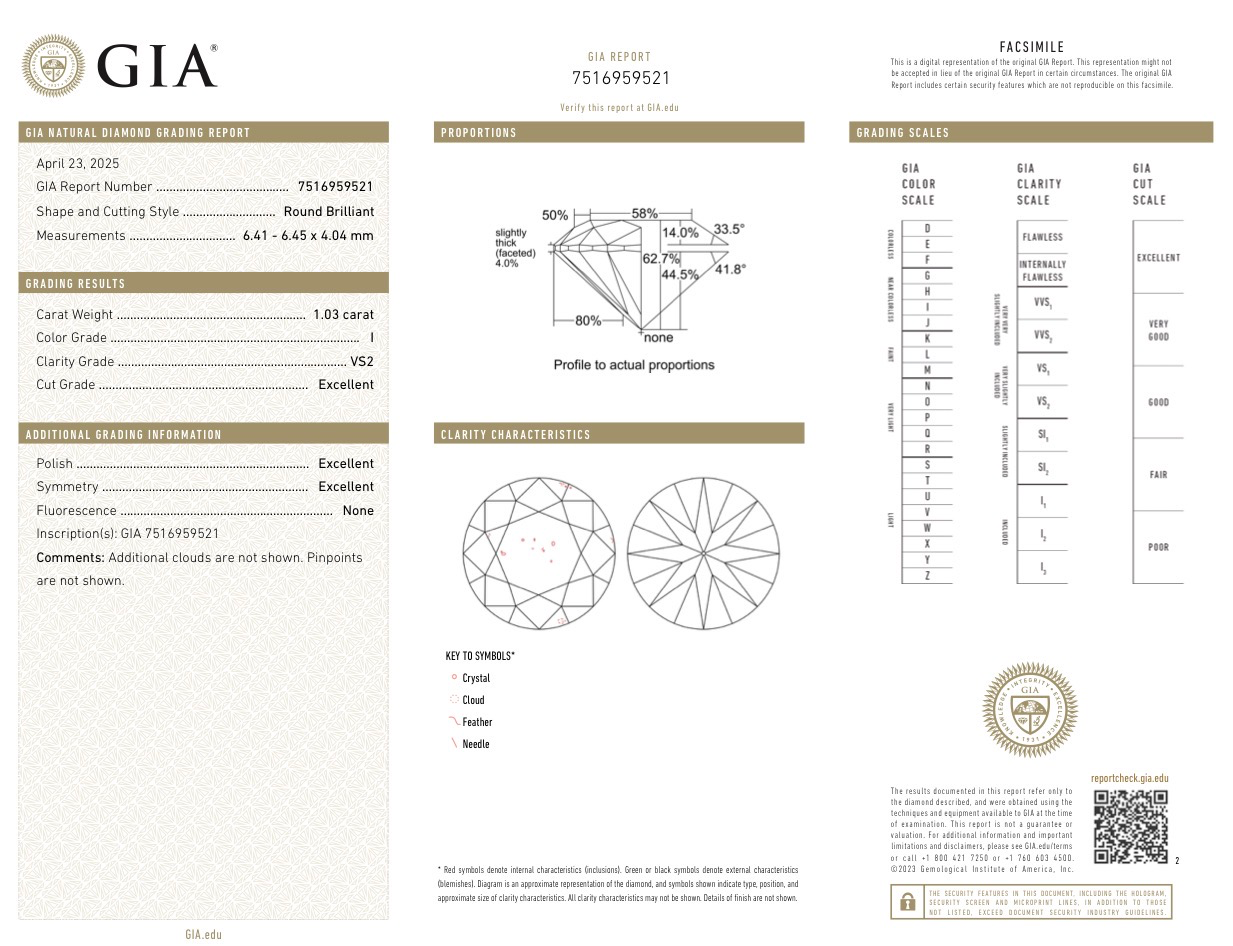Серьги No name с бриллиантами 1 03/1 01ct I/VS2 GIA
