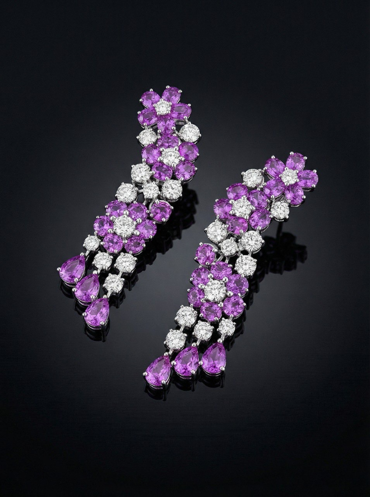 Серьги Graff Pink Multi Shape Sapphires Earrings With White Round Diamonds ref. RGE 1258