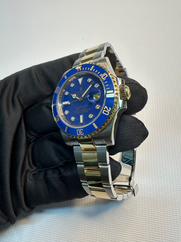Часы Rolex Submariner Date 40mm Steel and Yellow Gold Ceramic 116613 blue dial 8 diamond