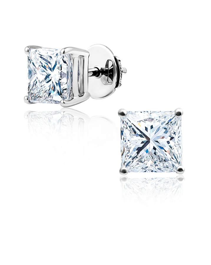 Серьги No name с бриллиантами Princess 2 00ct I/VS1 - 2 00ct J/VVS2