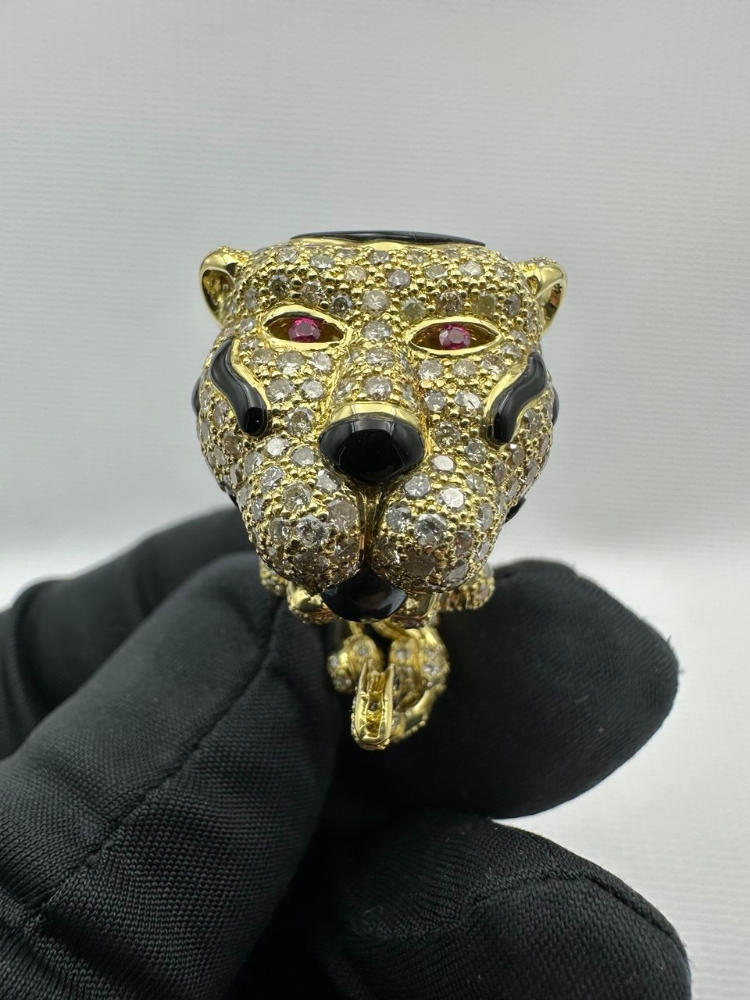 Кольцо No name Тигр с бриллиантами и эмалью.