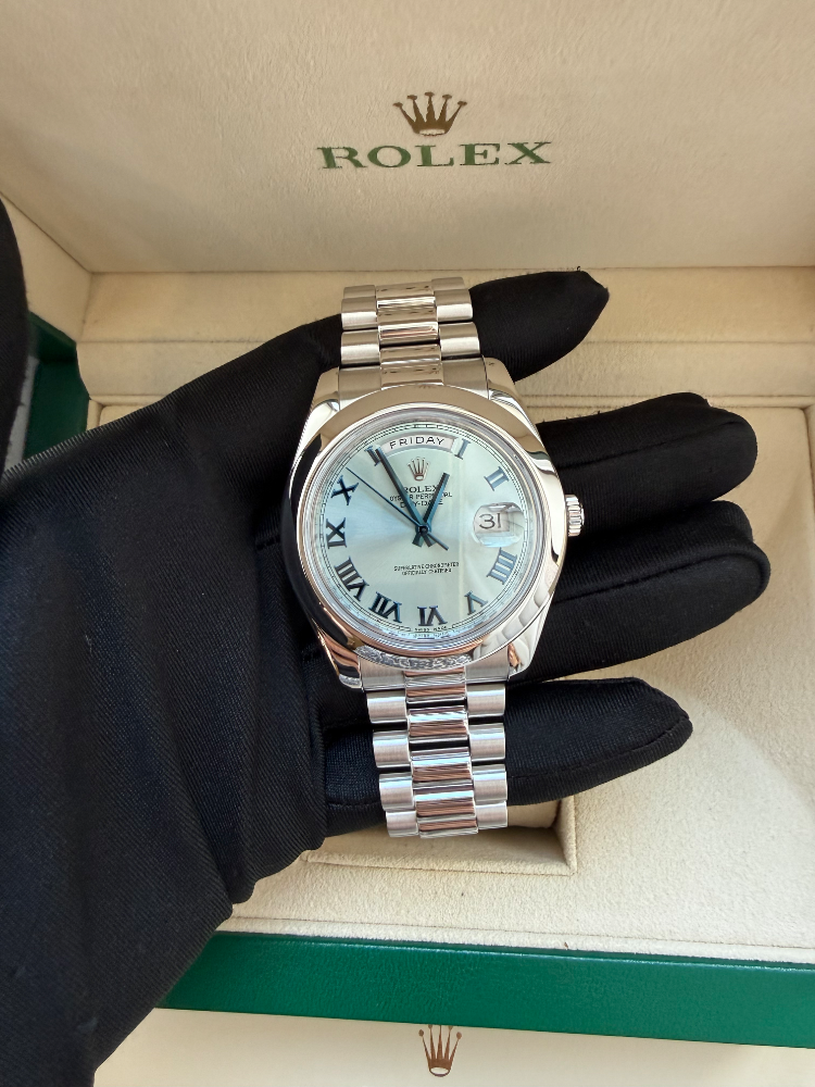Часы Rolex DAY-DATE II PLATINUM ICE BLUE ARABIC 218206 ibcrp