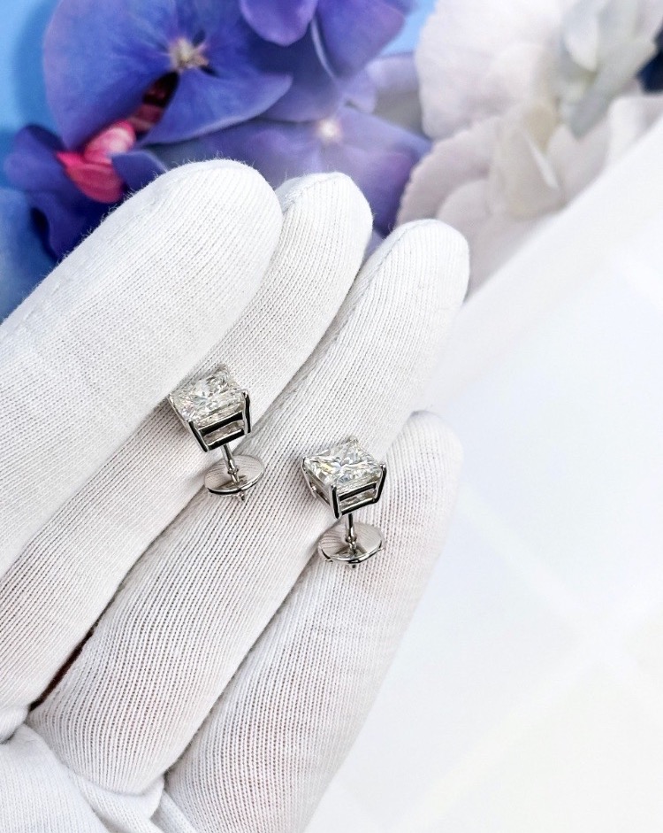 Серьги No name с бриллиантами Princess 2 00ct I/VS1 - 2 00ct J/VVS2