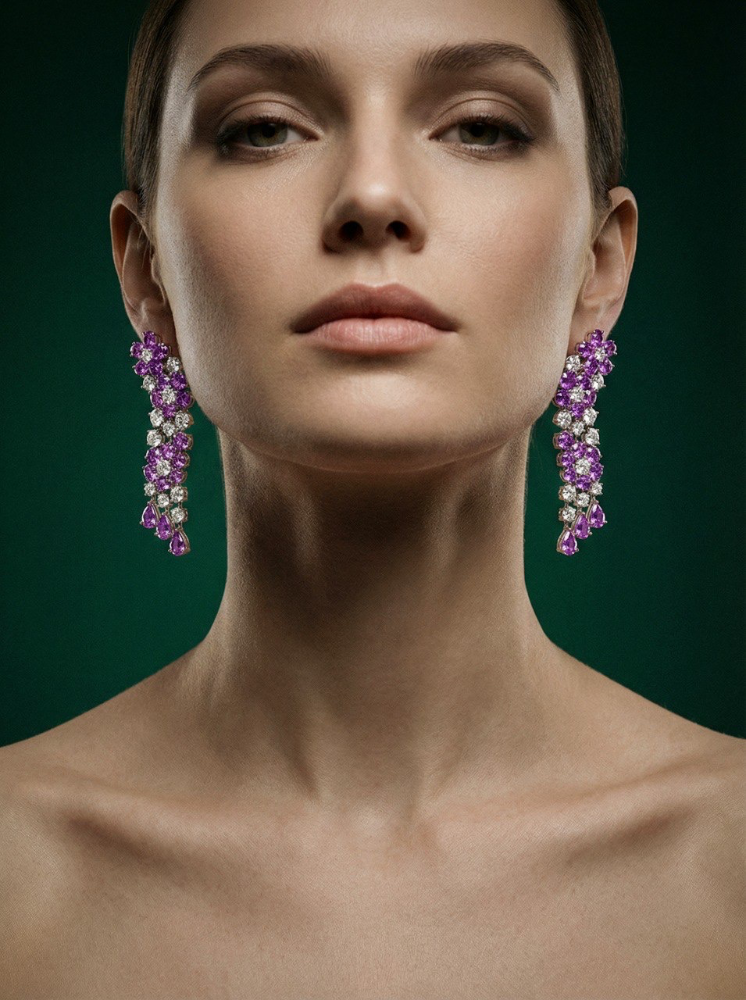 Серьги Graff Pink Multi Shape Sapphires Earrings With White Round Diamonds ref. RGE 1258