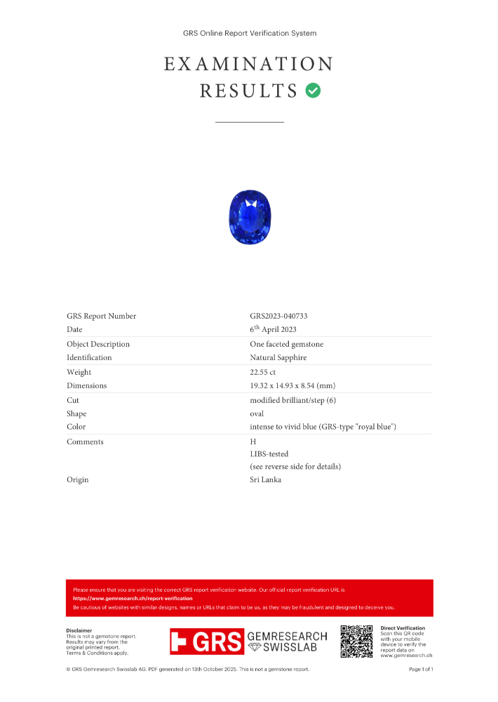 Кольцо No name с сапфиром Oval 22 55ct Intense to Vivid Blue GRS