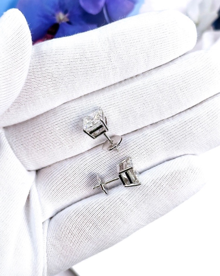 Серьги No name с бриллиантами Princess 2 00ct I/VS1 - 2 00ct J/VVS2