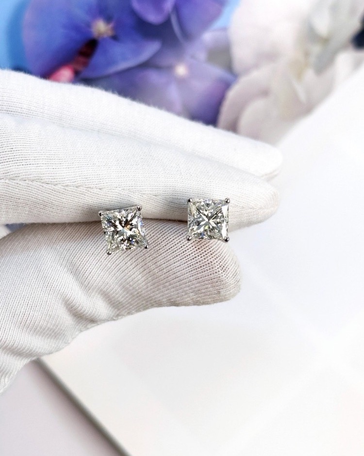 Серьги No name с бриллиантами Princess 2 00ct I/VS1 - 2 00ct J/VVS2