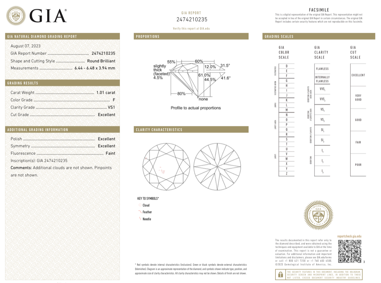 Серьги No name с бриллиантами 1.00/1.01ct F/VS1 GIA
