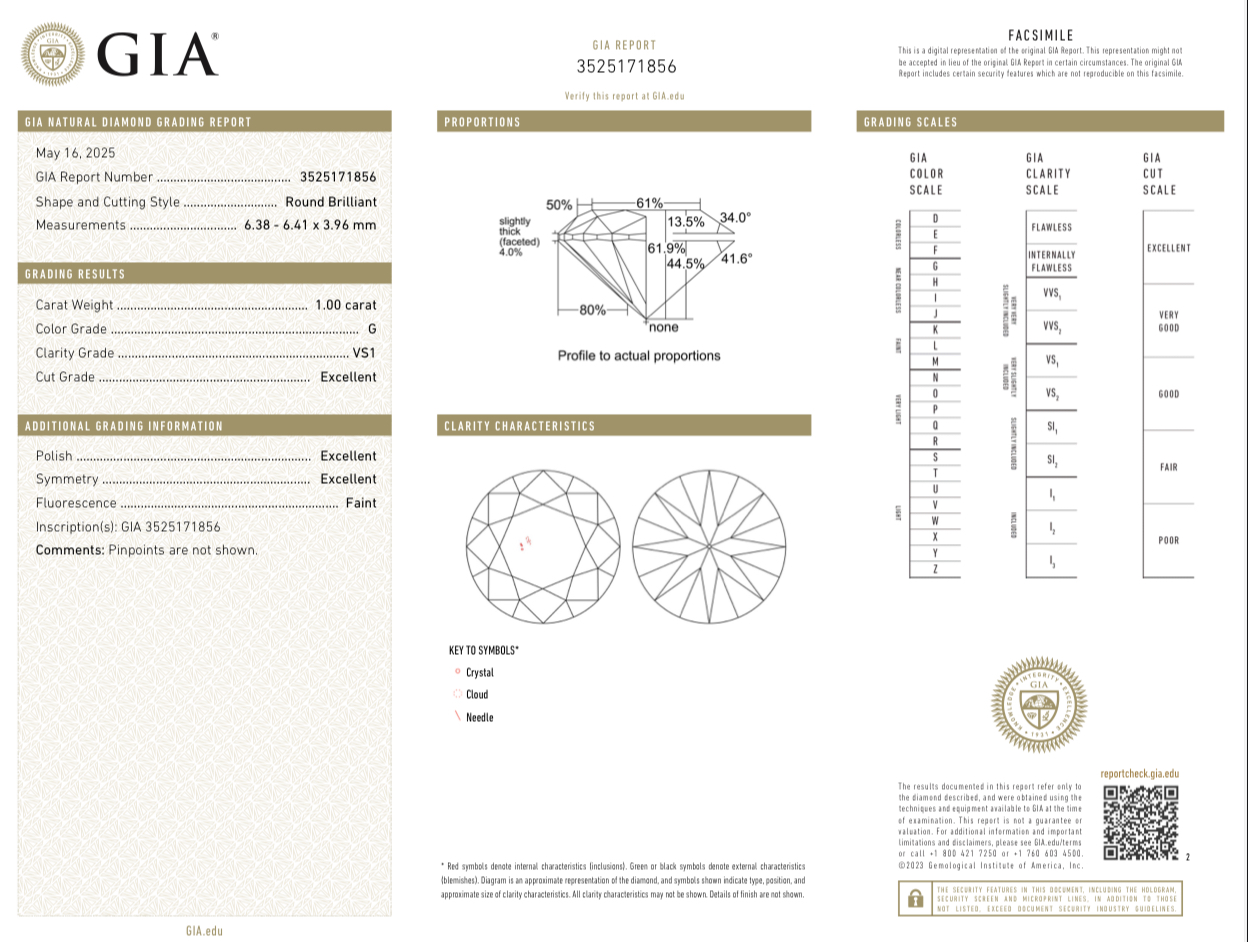 Кольцо No name с бриллиантами 1 00ct G/VS1 GIA.