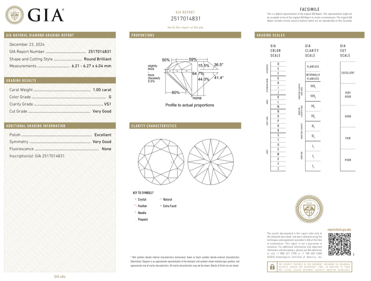 Серьги No name ROUND DIAM 1.00-1.00ct G/VS1 EARRINGS (GIA)