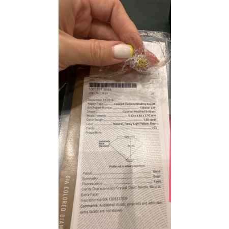 Кольцо No name с бриллиантом кушон 1,00ct FLY/VS2.