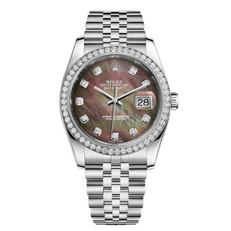 Часы Rolex DATEJUST 36 MM OYSTERSTEEL WHITE GOLD AND DIAMONDS 116244 Black mother of pearl diamonds