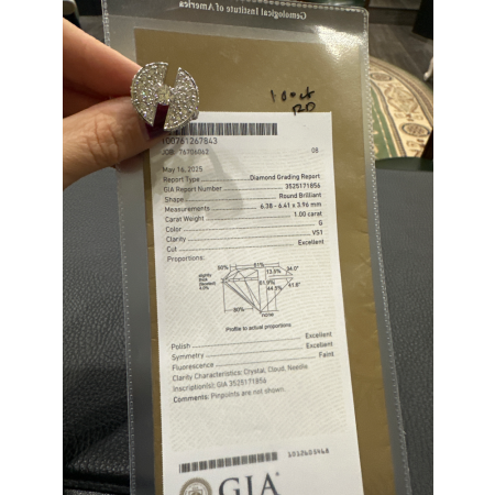 Кольцо No name с бриллиантами 1,00ct G/VS1 GIA.