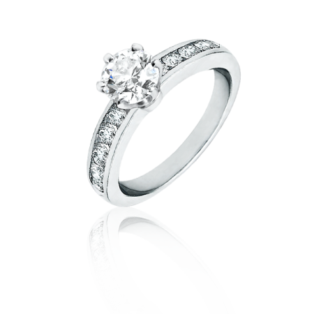 Кольцо с бриллиантом Tiffany&Co. Помолвочное кольцо Tiffany® Setting из платины с бриллиантами в канальной закрепке 0 98 ct. F/VVS1