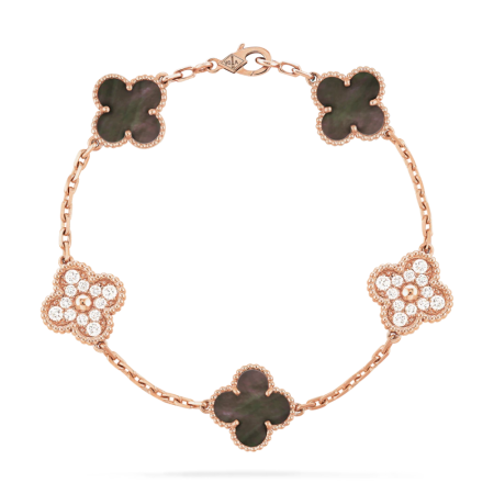 Браслет Van Cleef & Arpels Vintage Alhambra bracelet 5 motifs Diamond Mother-of-pearl VCARP2R100