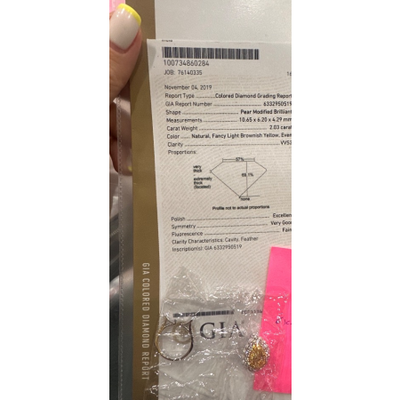 Кольцо No name -трансформер с бриллиантом Груша 2,03ct FLBY/VVS2