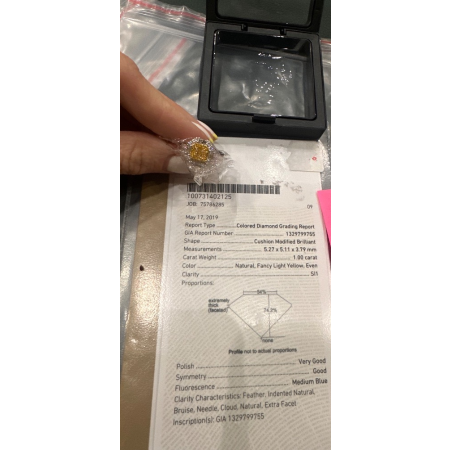 Кольцо No name с бриллиантом кушон 1,00ct FLY/SI1