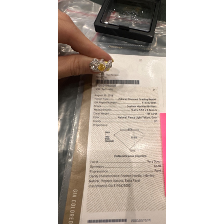 Кольцо No name с бриллиантом кушон 1,01ct FLY/SI1.
