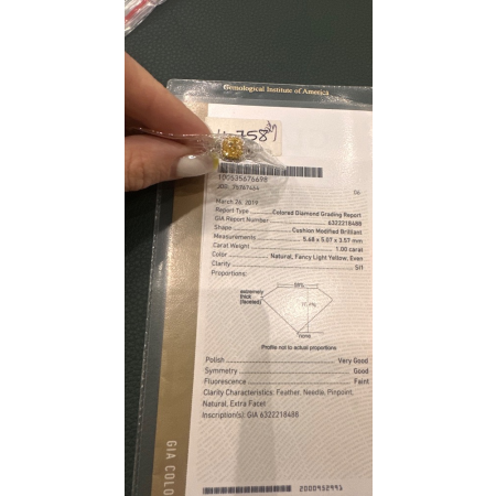 Кольцо No name с бриллиантом кушон 1,00ct FLY/SI1