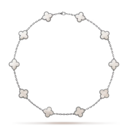 Колье Van Cleef & Arpels Vintage Alhambra necklace, 10 motifs 18K white gold, Mother-of-pearl VCARF48500