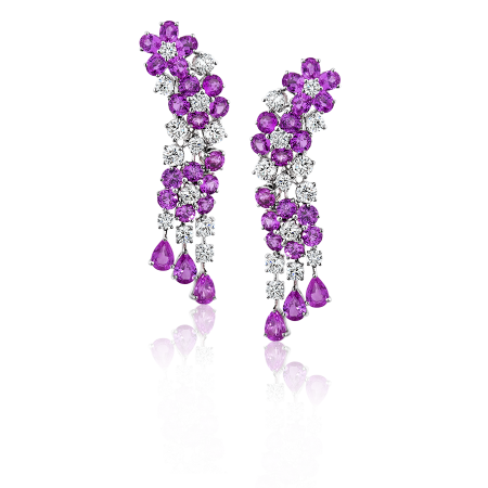 Серьги Graff Pink Multi Shape Sapphires Earrings With White Round Diamonds ref. RGE 1258