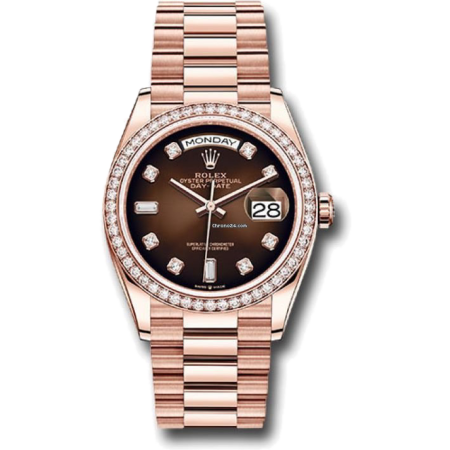 Часы Rolex Day-Date 36 Rose Gold President Diamond Set Chocolate Dial Watch