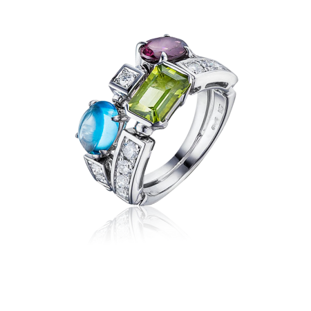 Кольцо BVLGARI Allegra Diamond Peridot Tourmaline Aquamarine Gold Band Ring