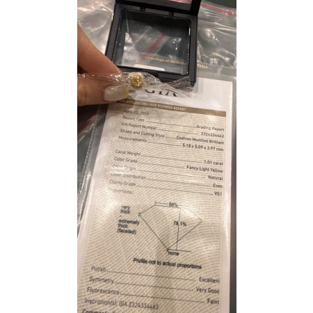Кольцо No name с бриллиантом кушон 1,01ct FLY/VS1.