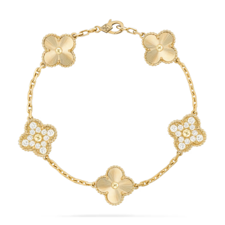 Браслет Van Cleef & Arpels Vintage Alhambra bracelet, 5 motifs 18K yellow gold, Diamond VCARP4KN00