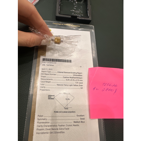 Кольцо No name с бриллиантом кушон 1,01ct FLY/SI1 GIA.