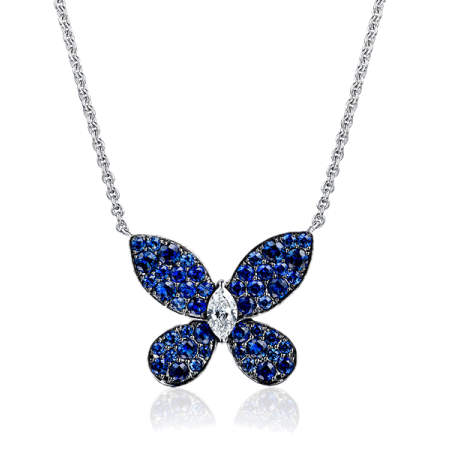 Колье Graff PAVE BUTTERFLY SAPPHIRE WHITE GOLD PENDANT