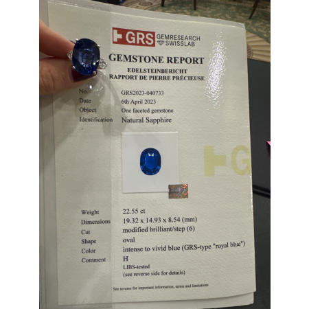 Кольцо No name с сапфиром Oval 22,55ct Intense to Vivid Blue GRS