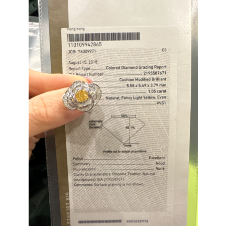 Кольцо No name с бриллиантом огранки кушон 1,05ct FLY/VVS1.