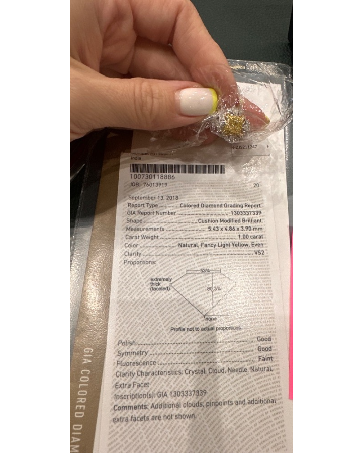 Кольцо No name с бриллиантом кушон 1 00ct FLY/VS2.