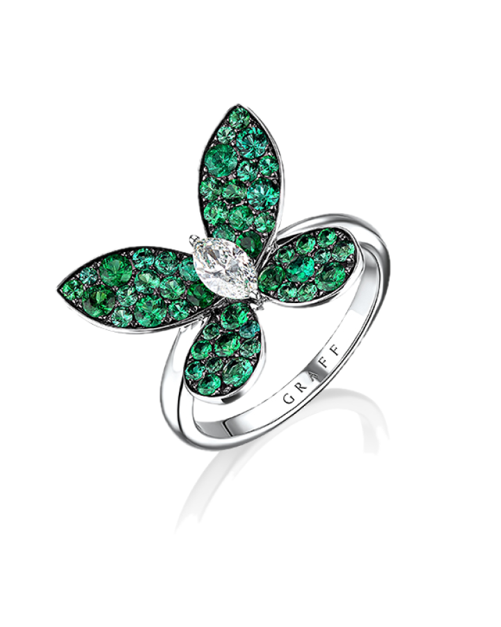 Кольцо Graff DIAMOND PAVE BUTTERFLY EMERALDS RING