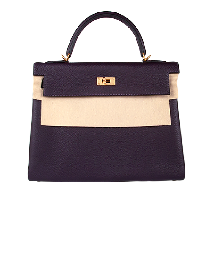 Hermes Сумка Kelly 32 Taurillon clémence raisin