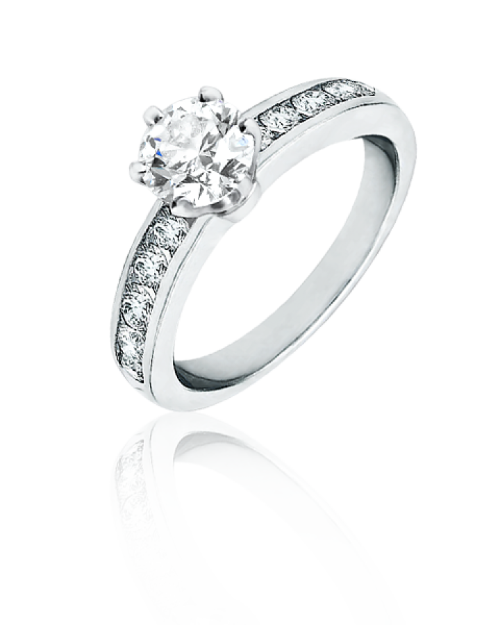 Кольцо с бриллиантом Tiffany&Co. Помолвочное кольцо Tiffany® Setting из платины с бриллиантами в канальной закрепке 0 98 ct. F/VVS1