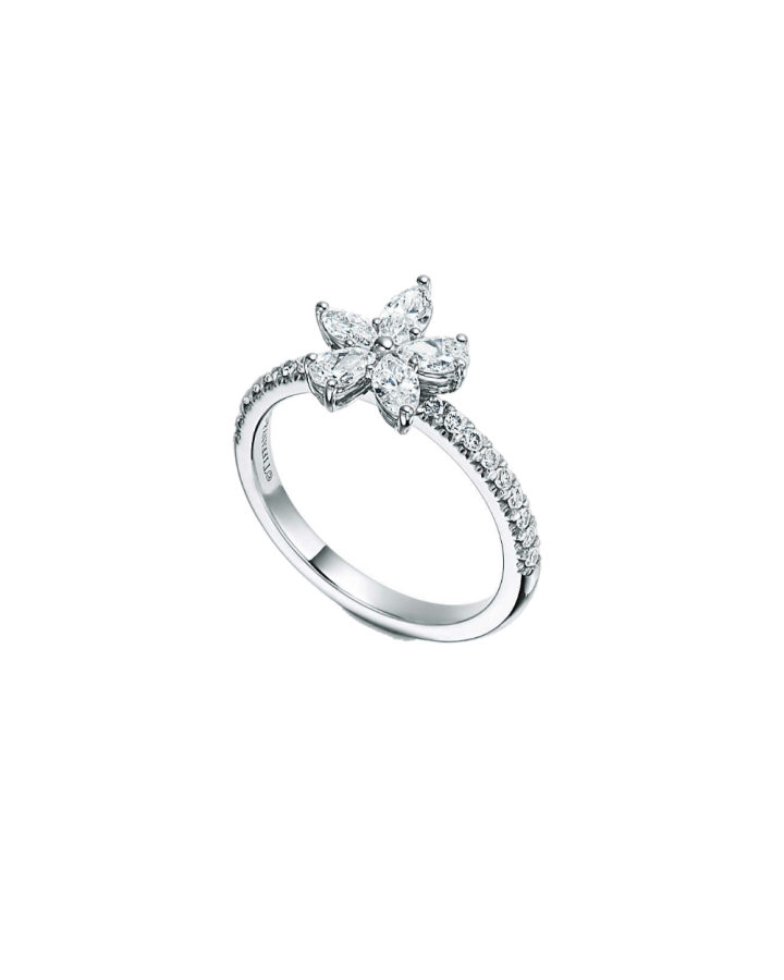 Кольцо Tiffany&Co. Tiffany Victoria -кластер с бриллиантами различных огранок.