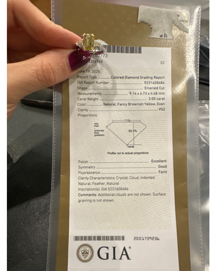 Кольцо No name с бриллиантом Emerald Cut 3 00ct FBY/VS2 GIA.