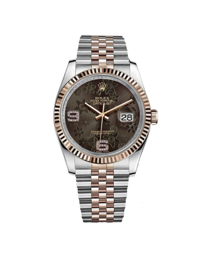 Часы Rolex Datejust 36mm Steel and Everose Gold 116231 Brown Floral Diamonds Dial Jubilee