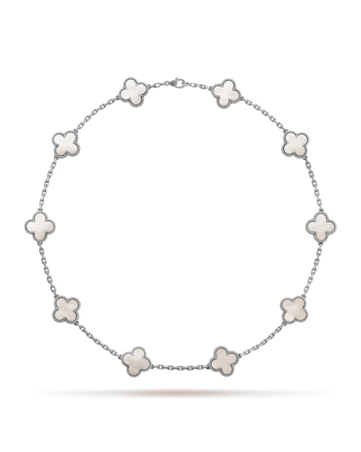 Колье Van Cleef & Arpels Vintage Alhambra necklace 10 motifs 18K white gold Mother-of-pearl VCARF48500